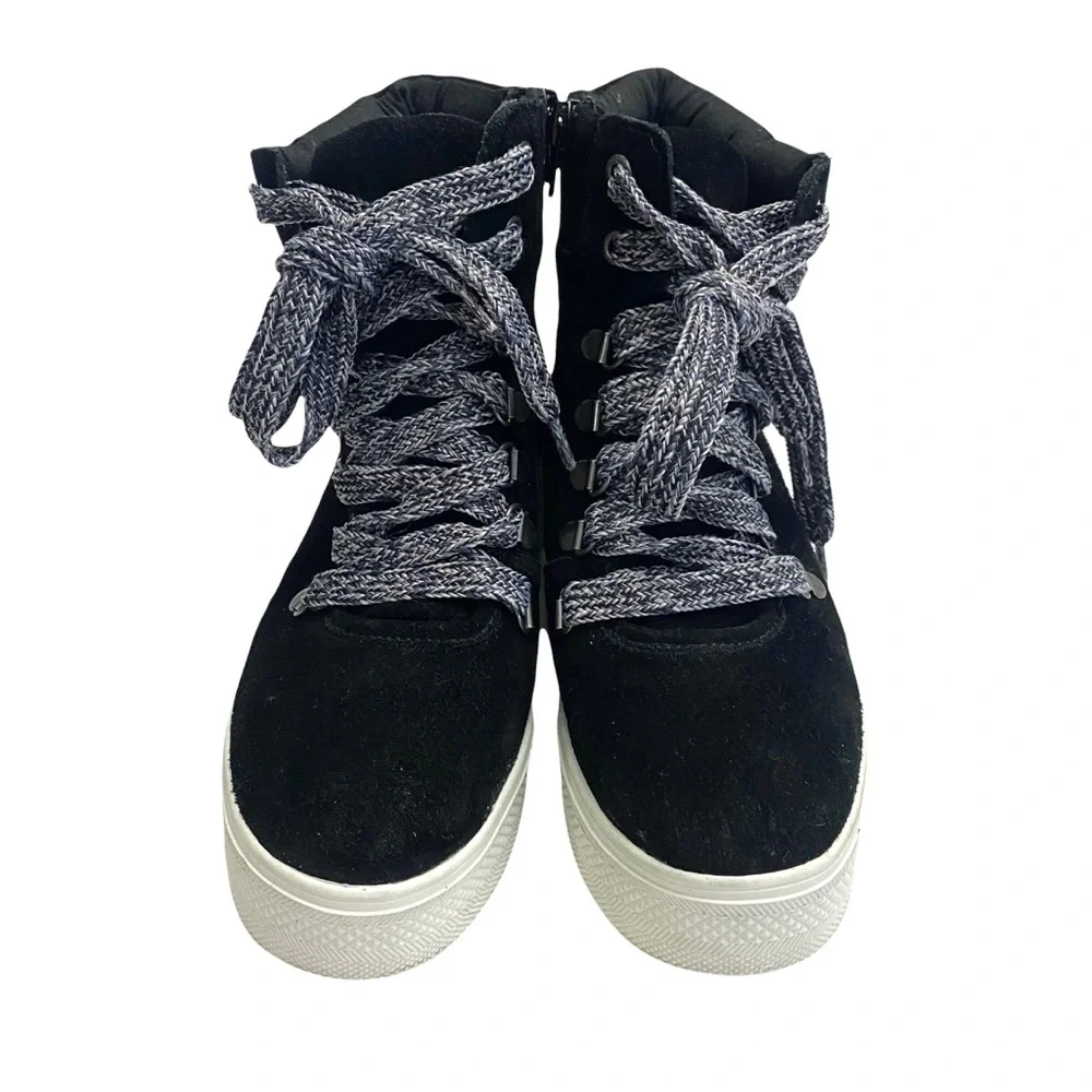 Steve Madden Catch Black Genuine Suede Leather Hidden Wedge Sneaker Bootie 6.5 M - Picture 4 of 11